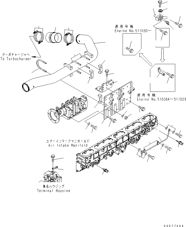 Схема запчастей Komatsu SAA6D170E-5A-01 - ВОЗДУХОВОД И СЛИВН. ТРУБКА (PM-CLINIC СПЕЦ-Я.)(№-) ДВИГАТЕЛЬ