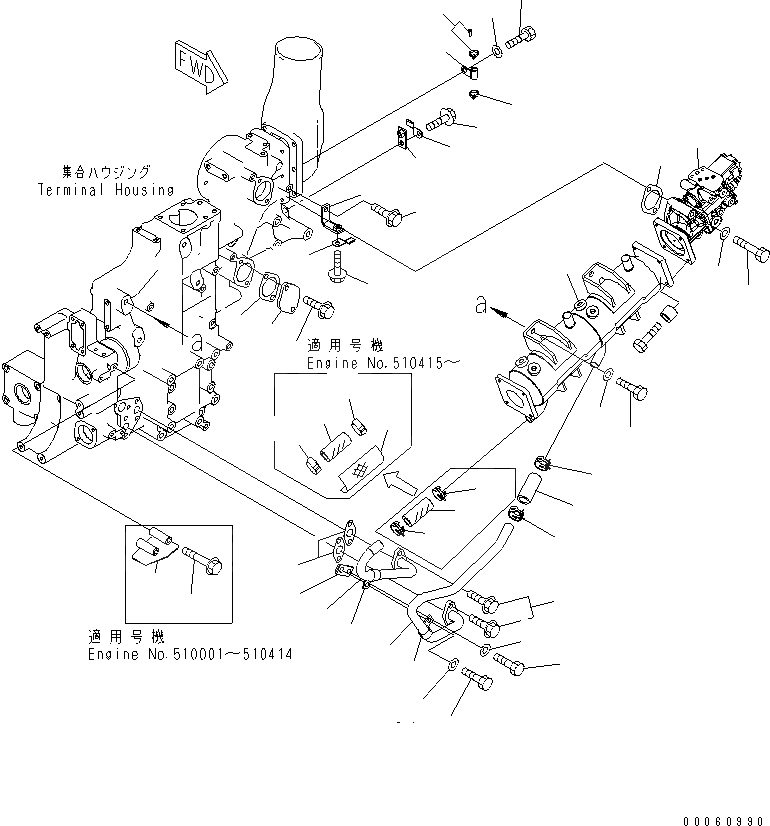 Схема запчастей Komatsu SAA6D170E-5A-01 - ВЫПУСКН. GAS RE-CIRCULATION (/) (EGR КЛАПАН И ОХЛАДИТЕЛЬ КРЕПЛЕНИЕ) ДВИГАТЕЛЬ