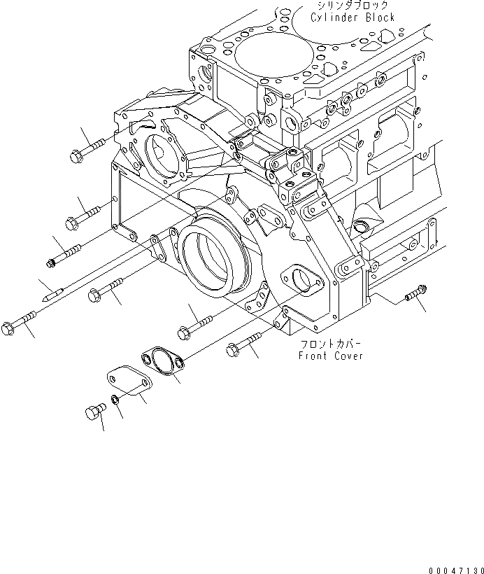 Схема запчастей Komatsu SAA6D125E-5C-02 - ЭЛЕМЕНТЫ ПЕРЕДН. КРЫШКИ (КРЕПЛЕНИЕ БОЛТ И POINTER)(№-) ДВИГАТЕЛЬ