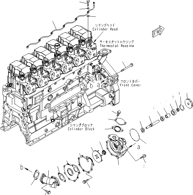 Схема запчастей Komatsu SAA6D125E-5C-02 - ВОДЯНАЯ ПОМПА КРЕПЛЕНИЕ И ВОЗДУШН. ВЕНТИЛЯЦИЯ(№-) ДВИГАТЕЛЬ