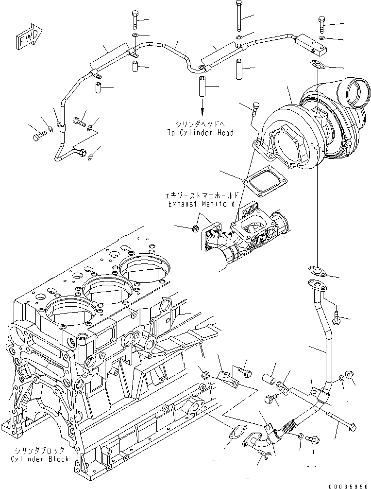 Схема запчастей Komatsu SAA6D140E-5E-01 - КРЕПЛЕНИЕ ТУРБОНАГНЕТАТЕЛЯ И СМАЗКА(№89-) ДВИГАТЕЛЬ