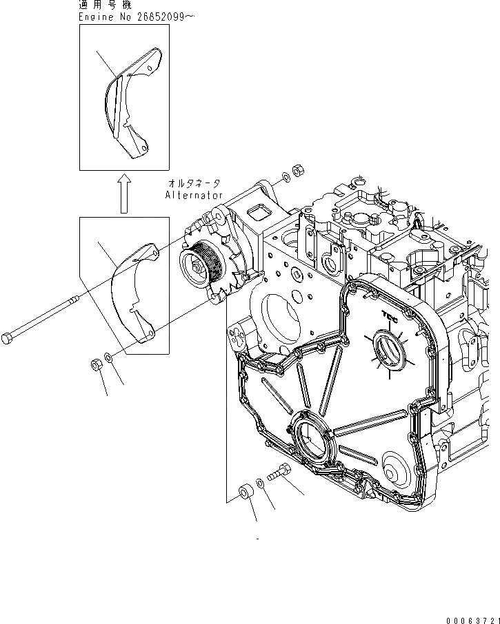 Схема запчастей Komatsu SAA6D114E-3C-WT - ГЕНЕРАТОР COVER(№89-) ДВИГАТЕЛЬ