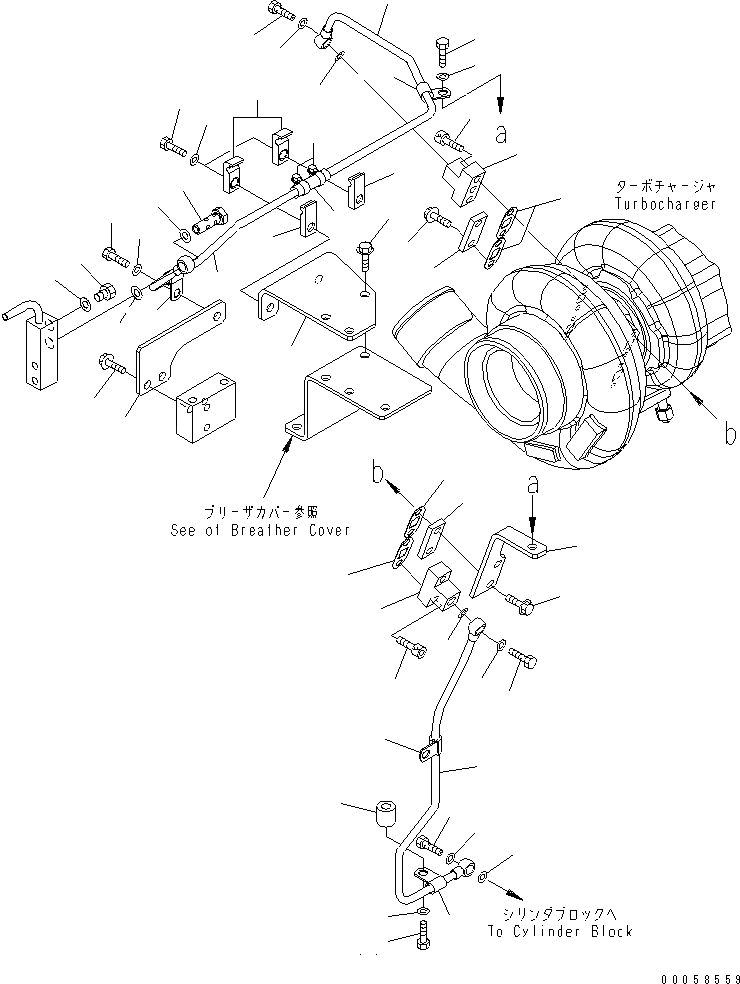 Схема запчастей Komatsu SAA6D170E-5B-R2 - ТУРБОНАГНЕТАТЕЛЬ ВОДН. ГИДРОЛИНИЯ(№-) ДВИГАТЕЛЬ