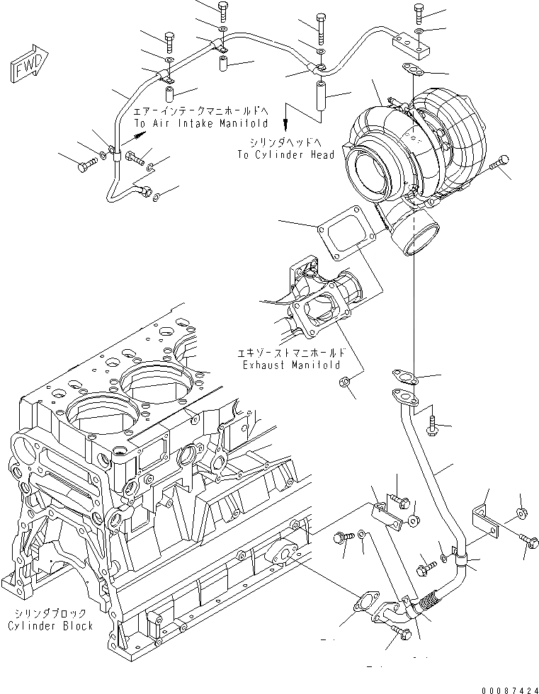 Схема запчастей Komatsu SAA6D140E-5GR-W - КРЕПЛЕНИЕ ТУРБОНАГНЕТАТЕЛЯ И СМАЗКА(№-) ДВИГАТЕЛЬ
