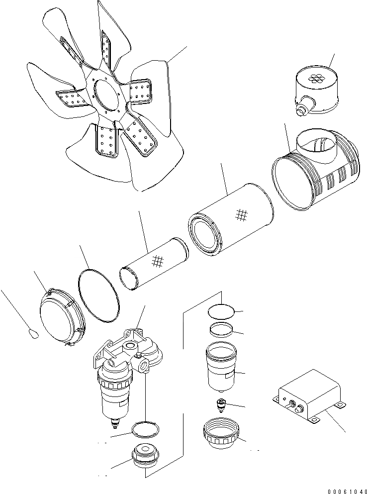 Схема запчастей Komatsu SAA6D140E-5GR-W - ВЕНТИЛЯТОР ОХЛАЖДЕНИЯ¤ ВОЗДУХООЧИСТИТЕЛЬ¤ ВОДООТДЕЛИТЕЛЬ И ТАЙМЕР(№-) ДВИГАТЕЛЬ