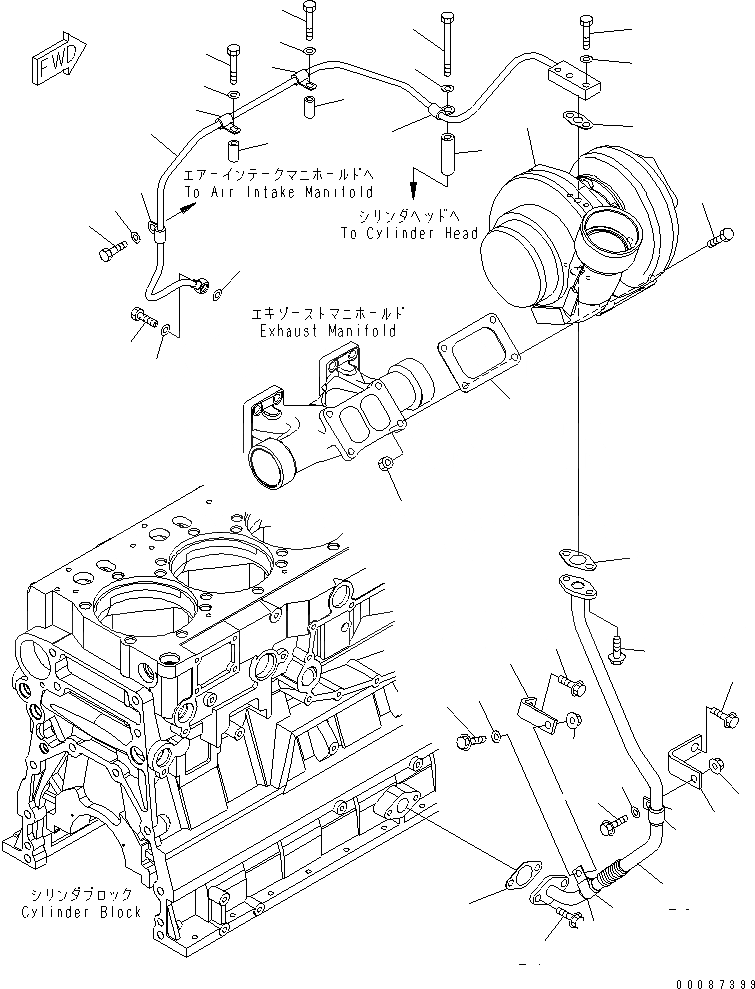 Схема запчастей Komatsu SAA6D140E-5AR-W - КРЕПЛЕНИЕ ТУРБОНАГНЕТАТЕЛЯ И СМАЗКА(№-) ДВИГАТЕЛЬ