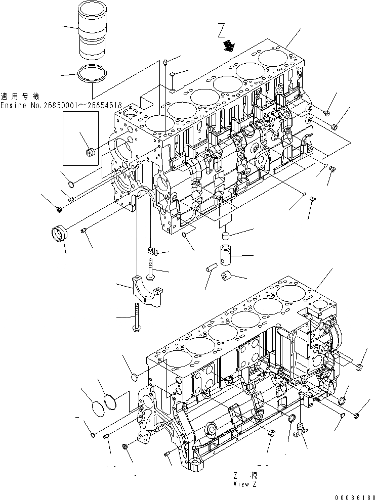 Схема запчастей Komatsu SAA6D114E-3AA-W - БЛОК ЦИЛИНДРОВ ДВИГАТЕЛЬ