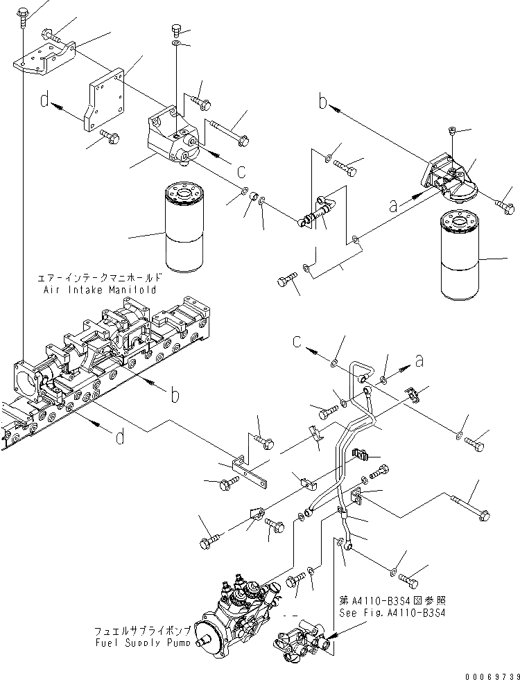 Схема запчастей Komatsu SAA6D125E-5CR-W - ТОПЛИВН. ФИЛЬТР. И ТРУБЫ (РЕЗЬБА -/8) ДВИГАТЕЛЬ