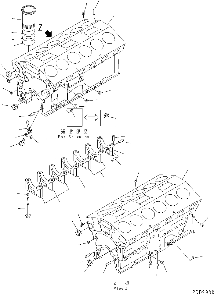 Схема запчастей Komatsu SDA12V140-1B - БЛОК ЦИЛИНДРОВ (/)(№797-9) ДВИГАТЕЛЬ