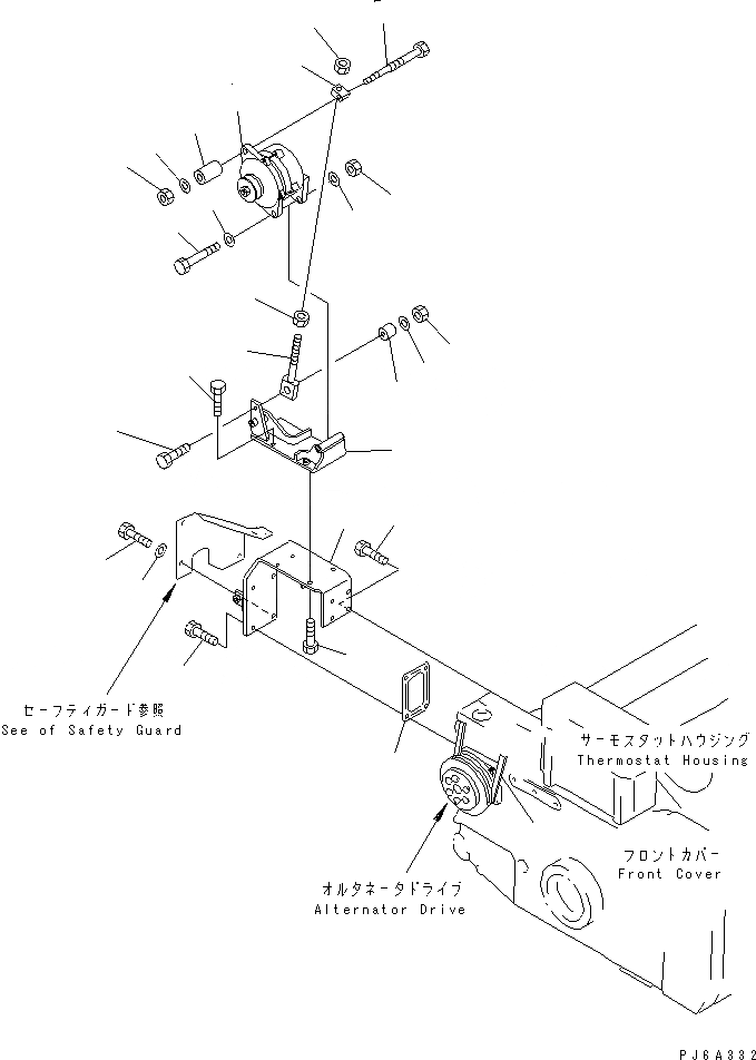 Схема запчастей Komatsu SDA12V140-1B - КРЕПЛЕНИЕ ГЕНЕРАТОРА (9A)(№-) ДВИГАТЕЛЬ