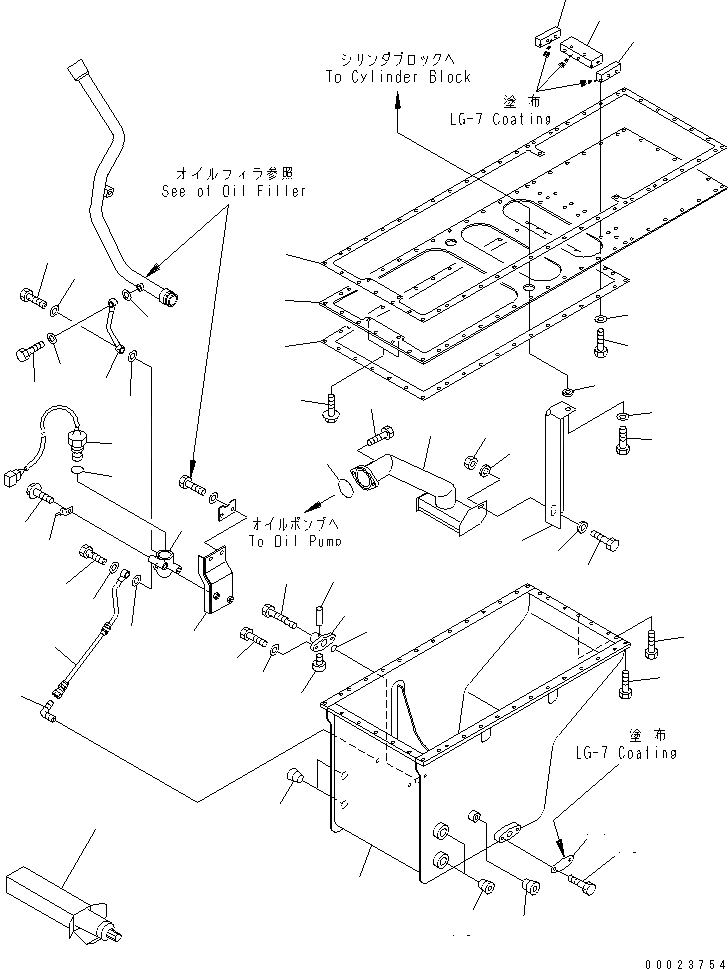 Схема запчастей Komatsu SDA12V140E-1D - МАСЛЯНЫЙ ПОДДОН И ВСАСЫВАЮЩИЙ ПАТРУБОК (PREСМАЗКА СПЕЦ-Я.) ДВИГАТЕЛЬ
