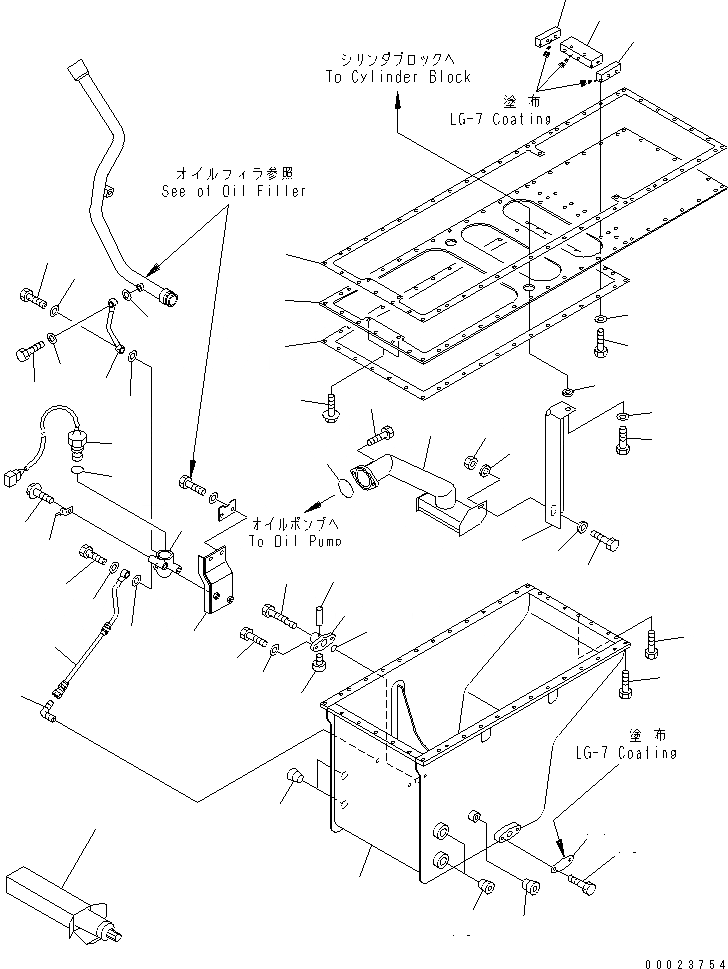 Схема запчастей Komatsu SDA12V140E-1D - МАСЛЯНЫЙ ПОДДОН И ВСАСЫВАЮЩИЙ ПАТРУБОК (PREСМАЗКА СПЕЦ-Я.) ДВИГАТЕЛЬ