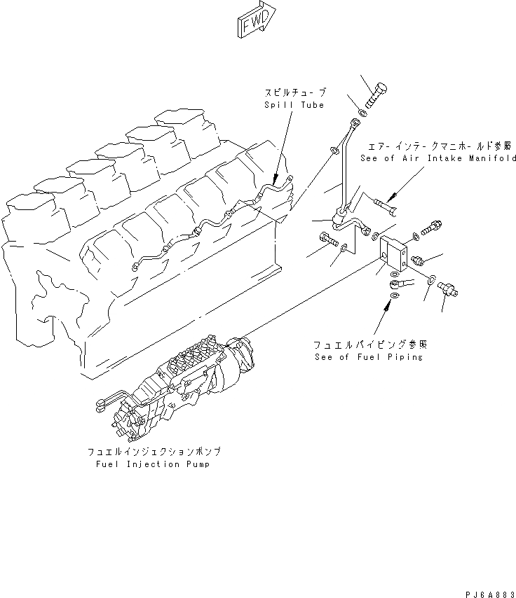 Схема запчастей Komatsu SDA12V140-1B-A - ВОЗВРАТ ТОПЛИВА (ПРАВ. ГРУПП.) (ДЛЯ ЭЛЕКТРИЧ. РЕГУЛЯТОРА)(№-999) ДВИГАТЕЛЬ