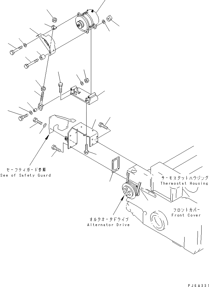Схема запчастей Komatsu SDA12V140-1B-A - КРЕПЛЕНИЕ ГЕНЕРАТОРА (7A)(№-) ДВИГАТЕЛЬ