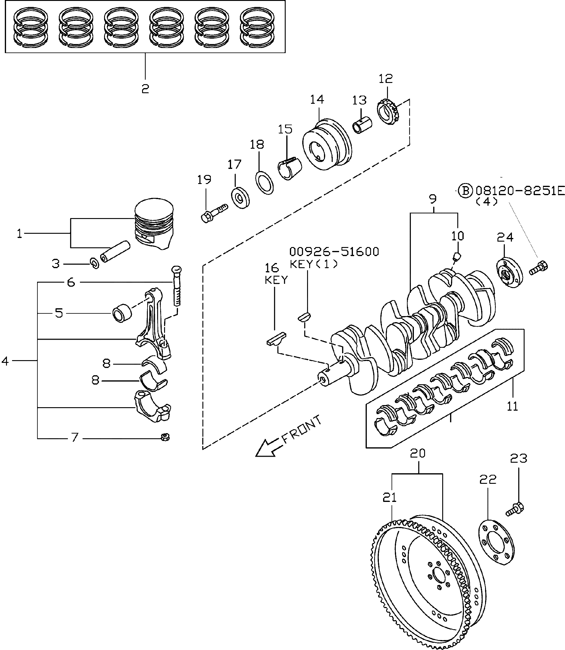 Схема запчастей Komatsu TB45-1 - ПОРШЕНЬ¤ КОЛЕНВАЛ И МАХОВИК ДВИГАТЕЛЬ
