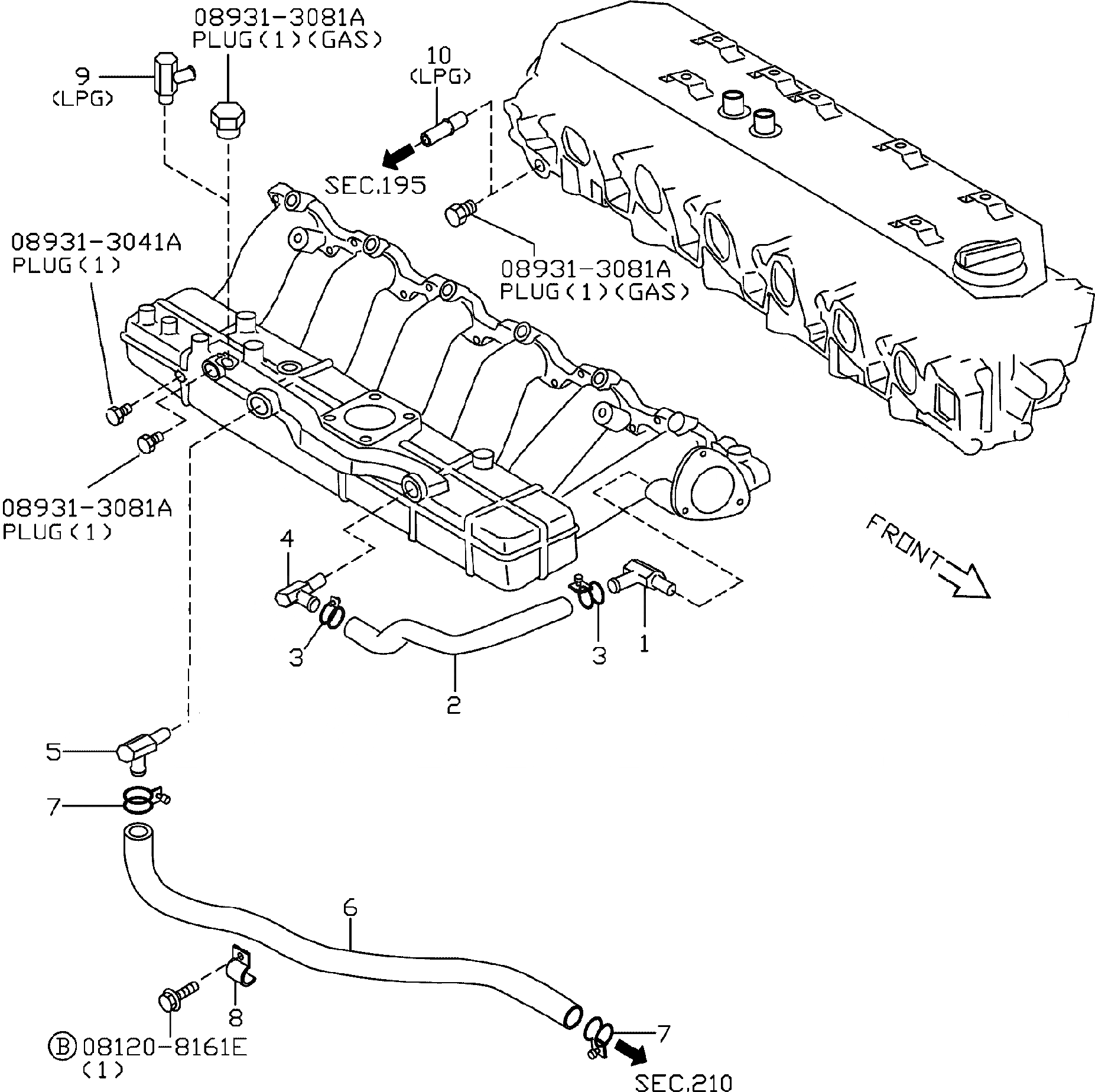 Схема запчастей Komatsu TB45-1 - ВОДН. ШЛАНГИ И ТРУБЫ ДВИГАТЕЛЬ