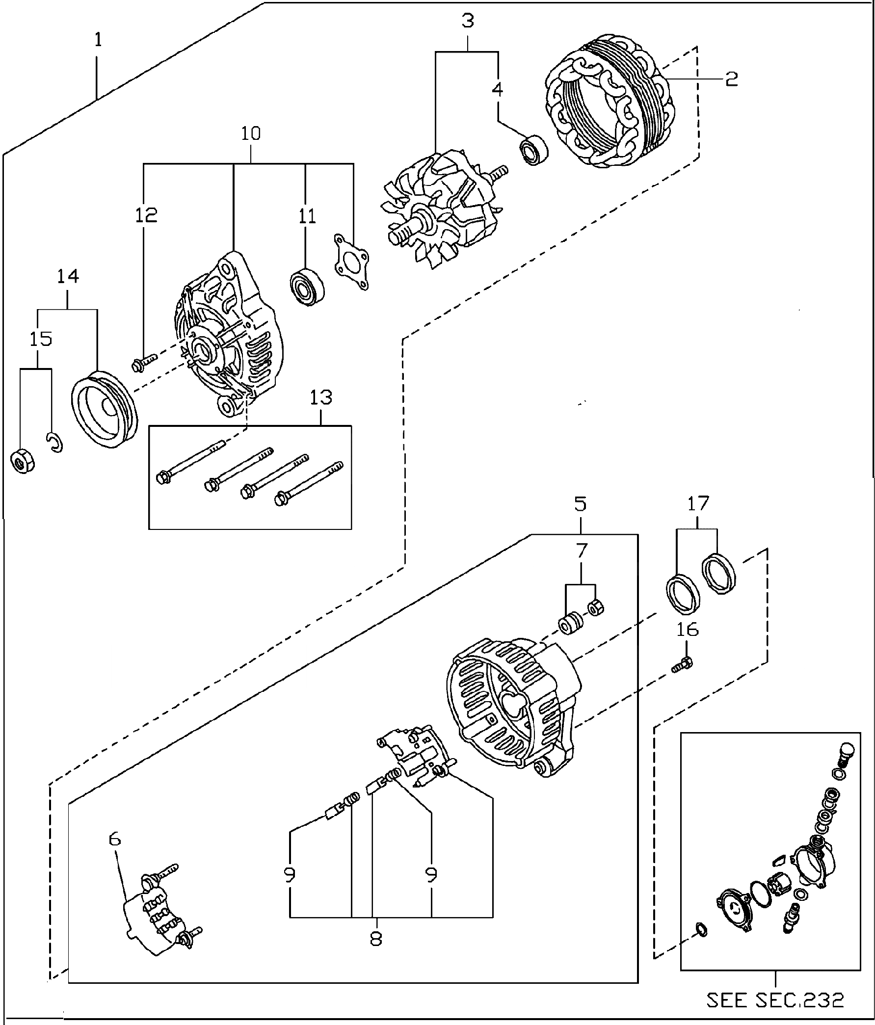 Схема запчастей Komatsu TB45-1 - ГЕНЕРАТОР (GY9¤9¤9) ДВИГАТЕЛЬ