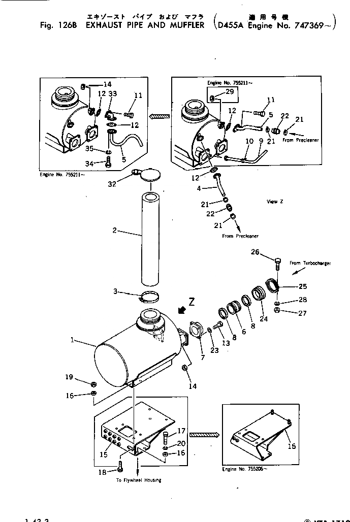 Схема запчастей Komatsu VTA-1710-1B - ВЫХЛОПНАЯ ТРУБА И ГЛУШИТЕЛЬ(№779-) ГОЛОВКА ЦИЛИНДРОВ