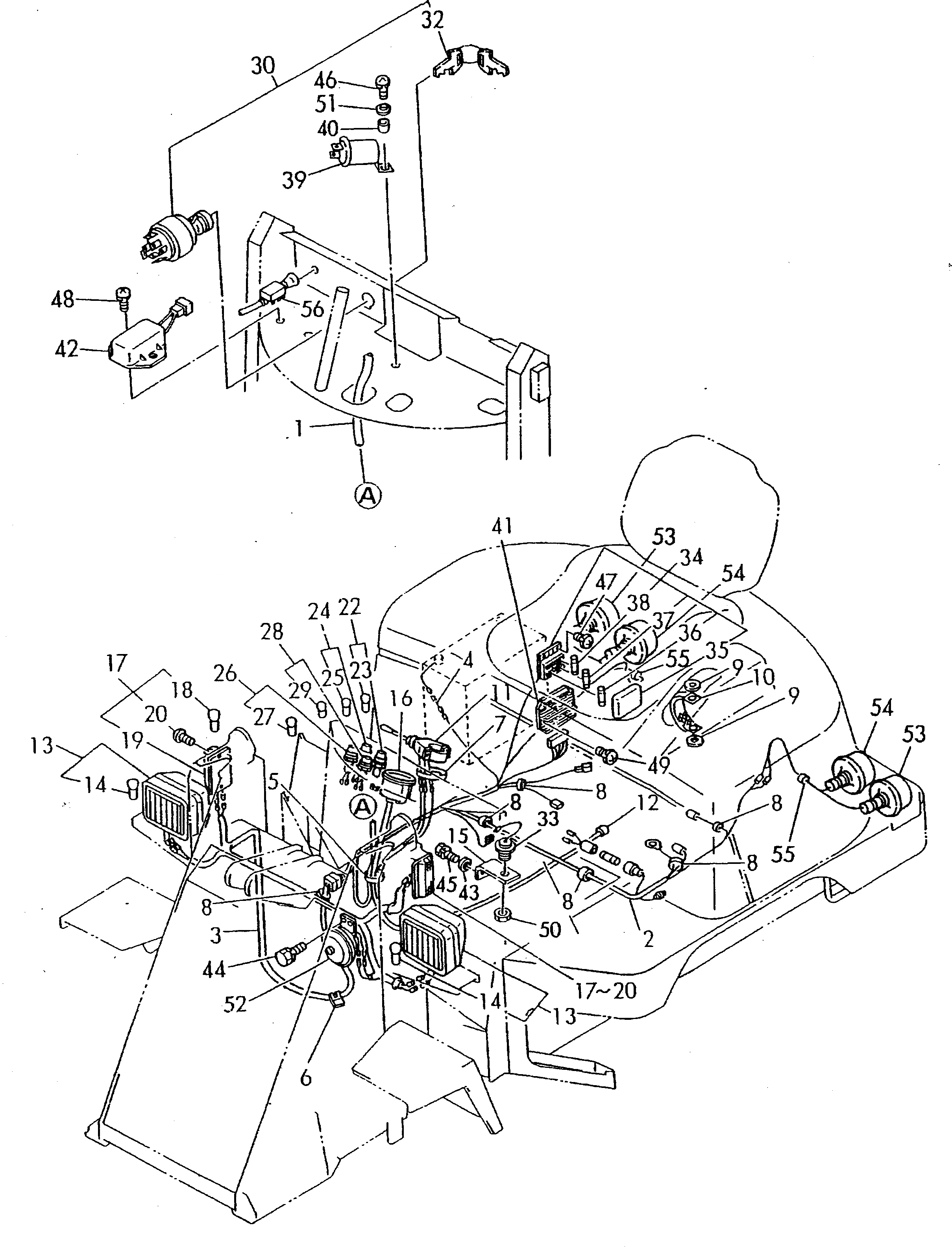 Схема запчастей Komatsu WA10-1 - ЭЛЕКТРИКА (ЛИНИЯ ПАНЕЛИ ПРИБОРОВ¤ПЕРЕДН. ЛИНИЯ¤ЗАДН. ЛИНИЯ¤  ОСВЕЩЕНИЕ¤ТАХОМЕТР¤ПЕРЕКЛЮЧАТЕЛЬ ЗАПУСКА) КОМПОНЕНТЫ ДВИГАТЕЛЯ И ЭЛЕКТРИКА