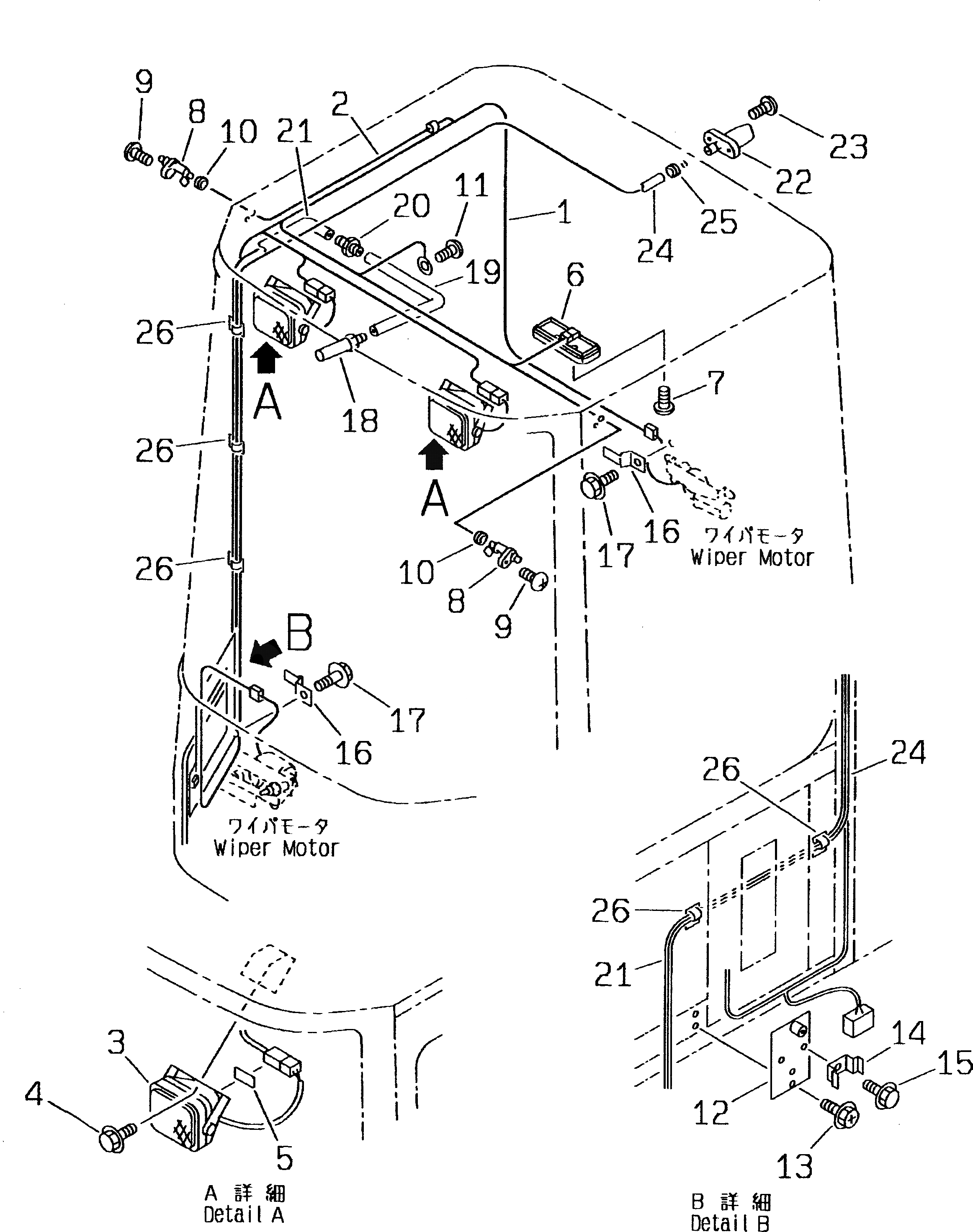 Схема запчастей Komatsu WA100-3-X - КАБИНА (8/8) (ЭЛЕКТРИКА)(№-) РАМА И ЧАСТИ КОРПУСА