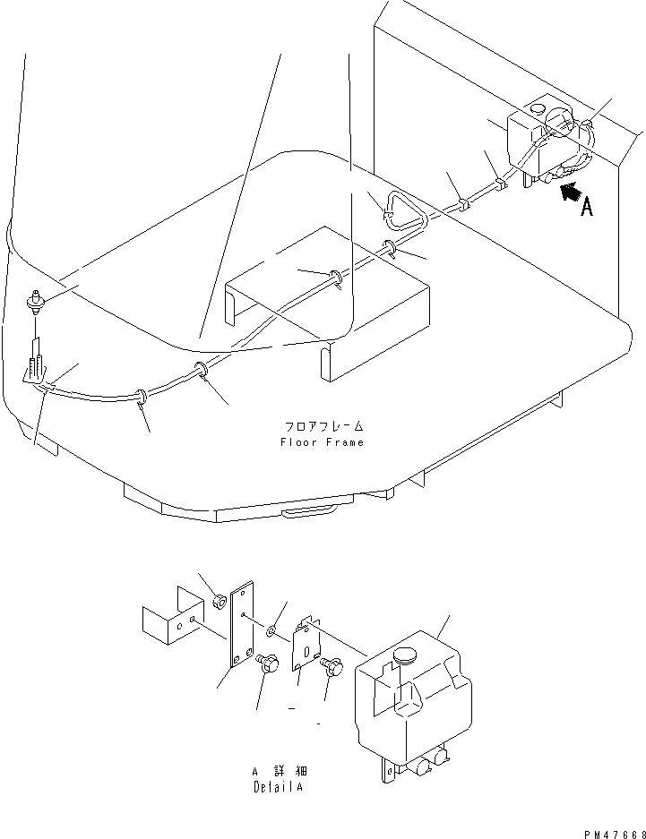 Схема запчастей Komatsu WA100-3-X - БАЧОК ОМЫВАТЕЛЯ(С КАБИНОЙ)(№-) РАМА И ЧАСТИ КОРПУСА