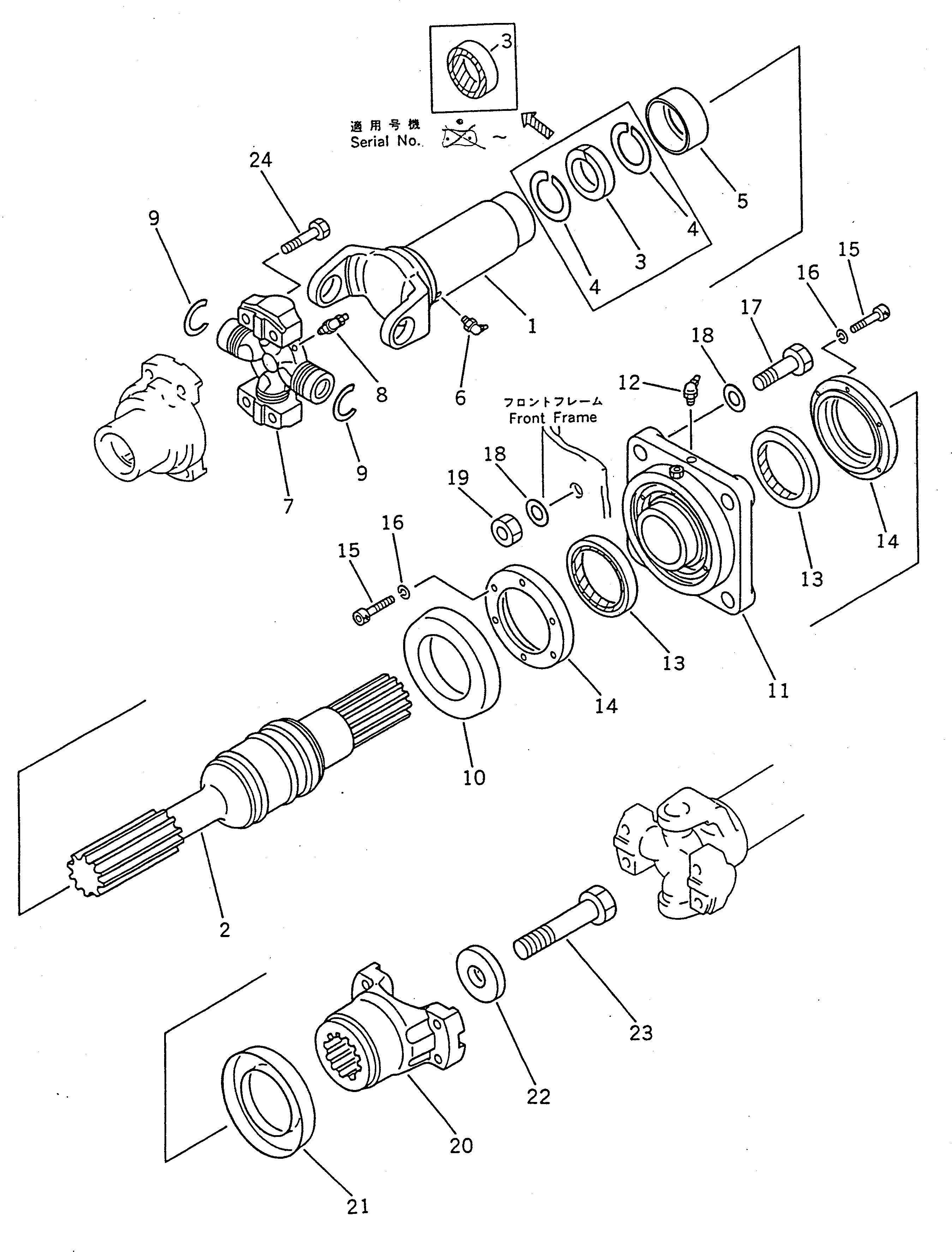 Схема запчастей Komatsu WA100-1 - ВЕДУЩ. ВАЛ (ПЕРЕДН.) ВЕДУЩ. ВАЛ¤ ДИФФЕРЕНЦ. И КОЛЕСА
