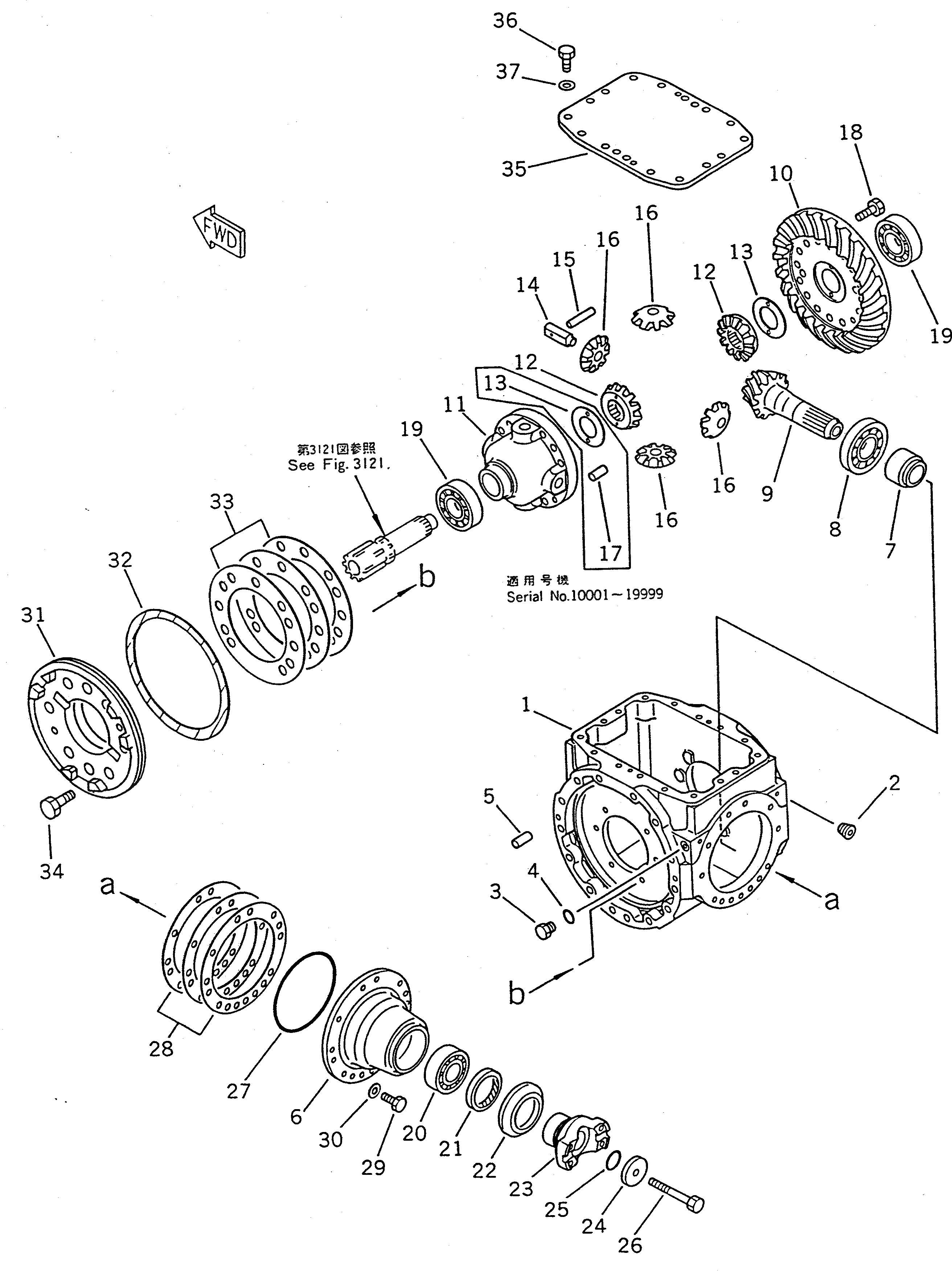 Схема запчастей Komatsu WA100-1 - ПЕРЕДНИЙ ДИФФЕРЕНЦИАЛ ВЕДУЩ. ВАЛ¤ ДИФФЕРЕНЦ. И КОЛЕСА