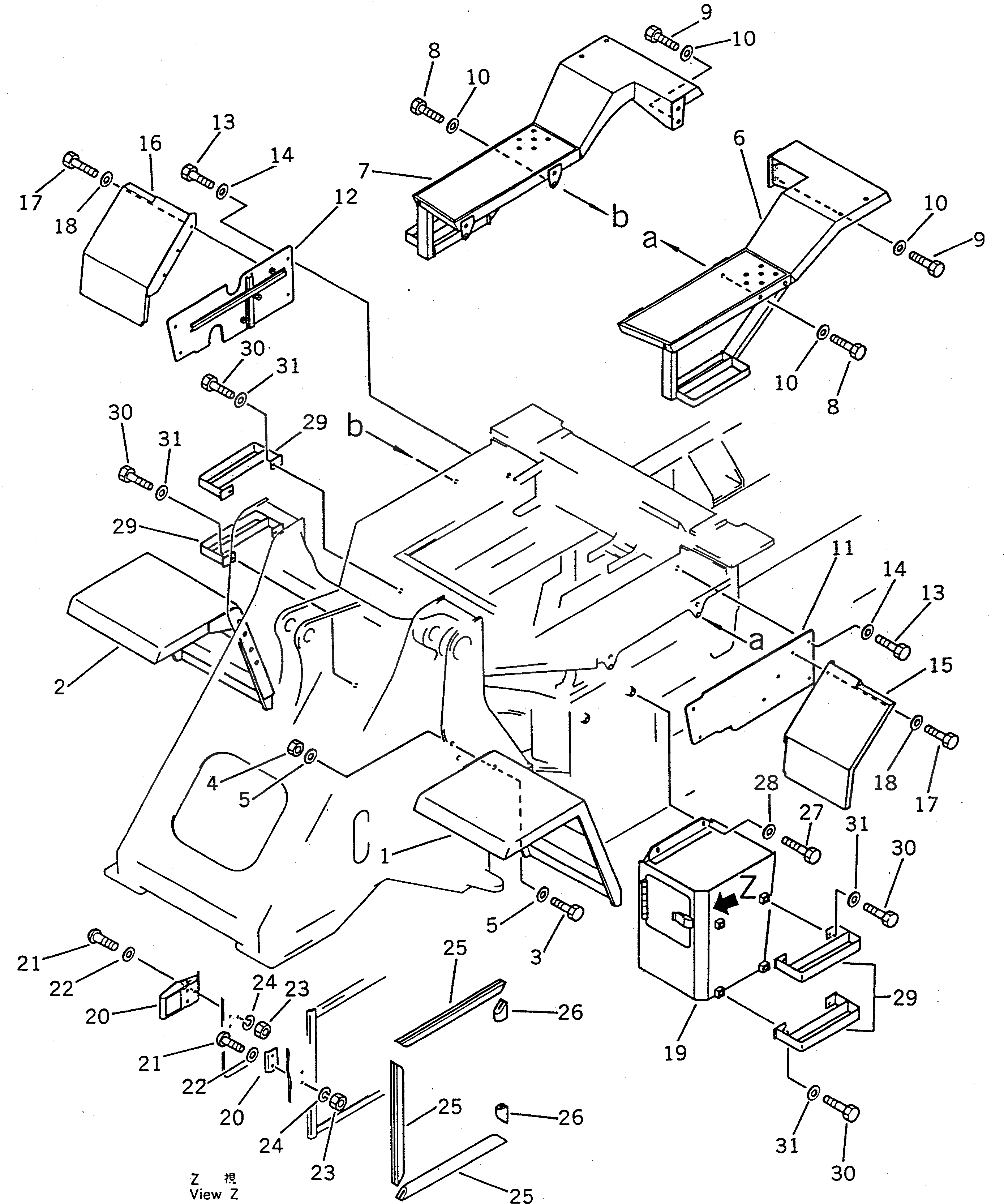 Схема запчастей Komatsu WA100-1 - КРЫЛО И ЛЕСТНИЦА (С НАВЕСОМ)(№-9999) РАМА И ЧАСТИ КОРПУСА