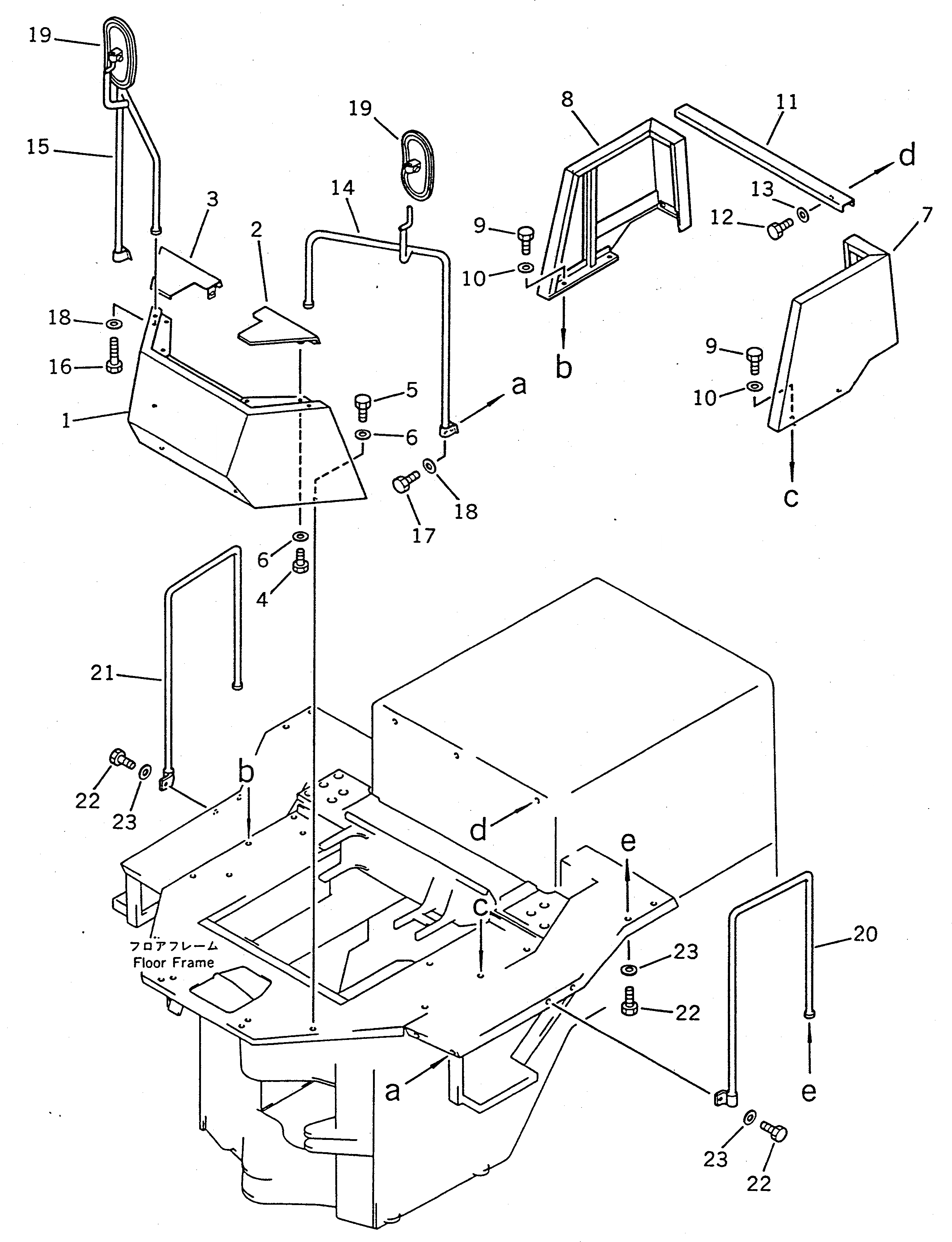 Схема запчастей Komatsu WA100-1 - ЧАСТИ КОРПУСА И ПОРУЧНИ (С НАВЕСОМ)(№-9999) РАМА И ЧАСТИ КОРПУСА