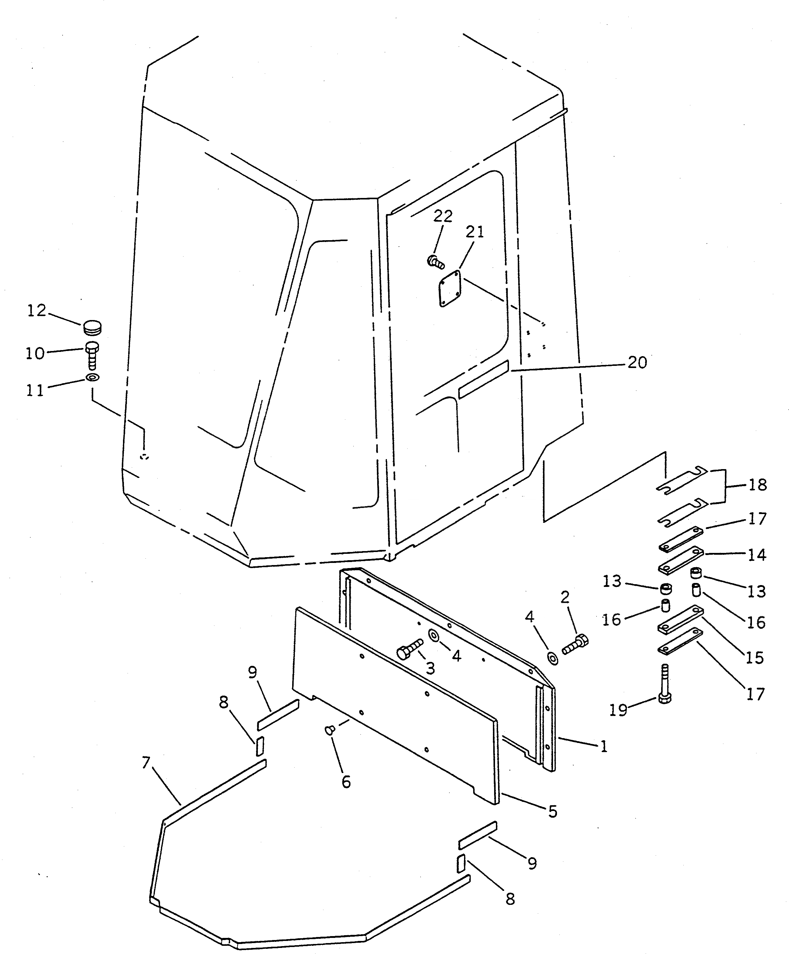 Схема запчастей Komatsu WA100-1 - КАБИНА (/8) (ЭЛЕМЕНТЫ КРЕПЛЕНИЯ) РАМА И ЧАСТИ КОРПУСА