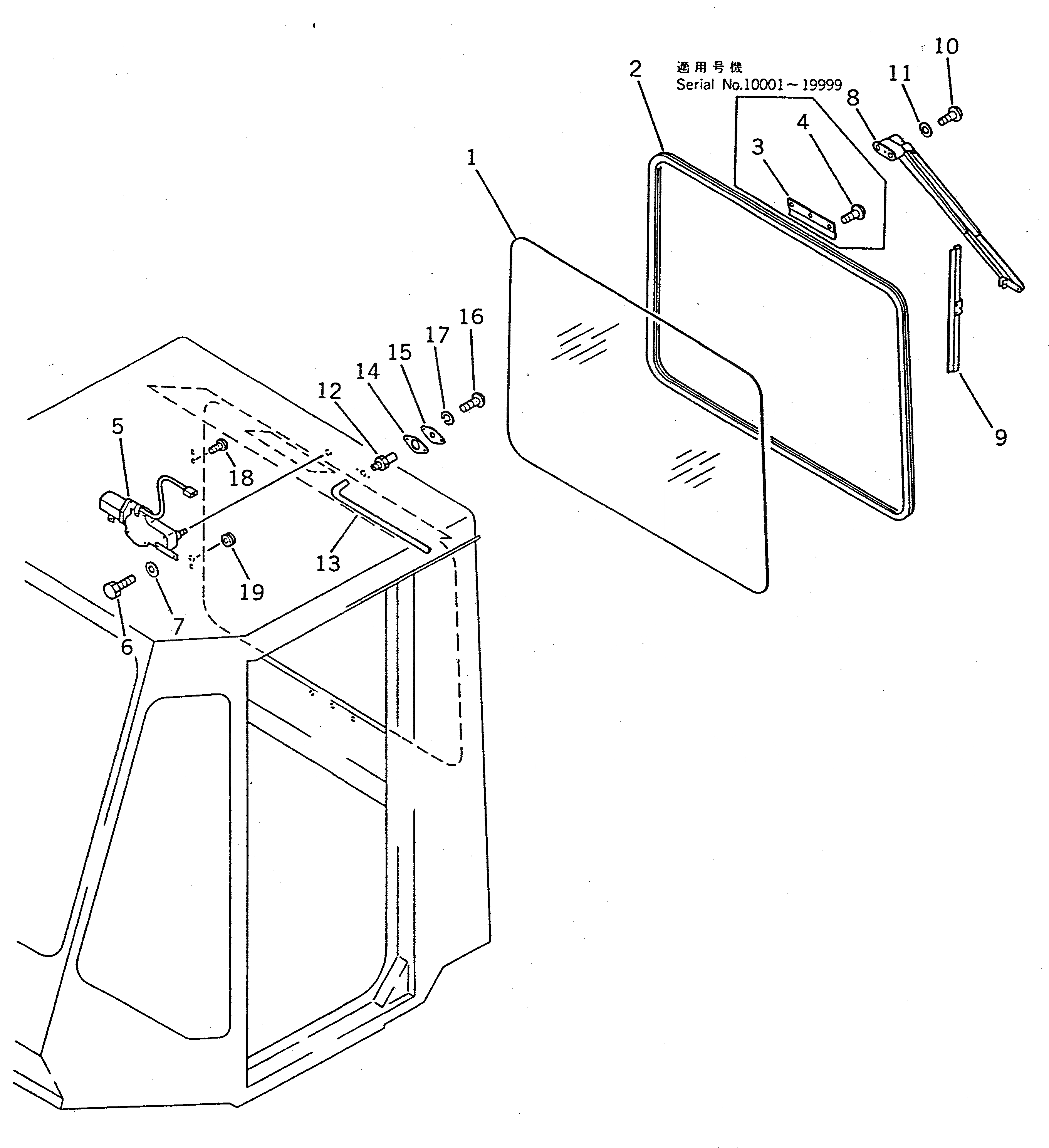 Схема запчастей Komatsu WA100-1 - КАБИНА (/8) (ЗАДН.) РАМА И ЧАСТИ КОРПУСА
