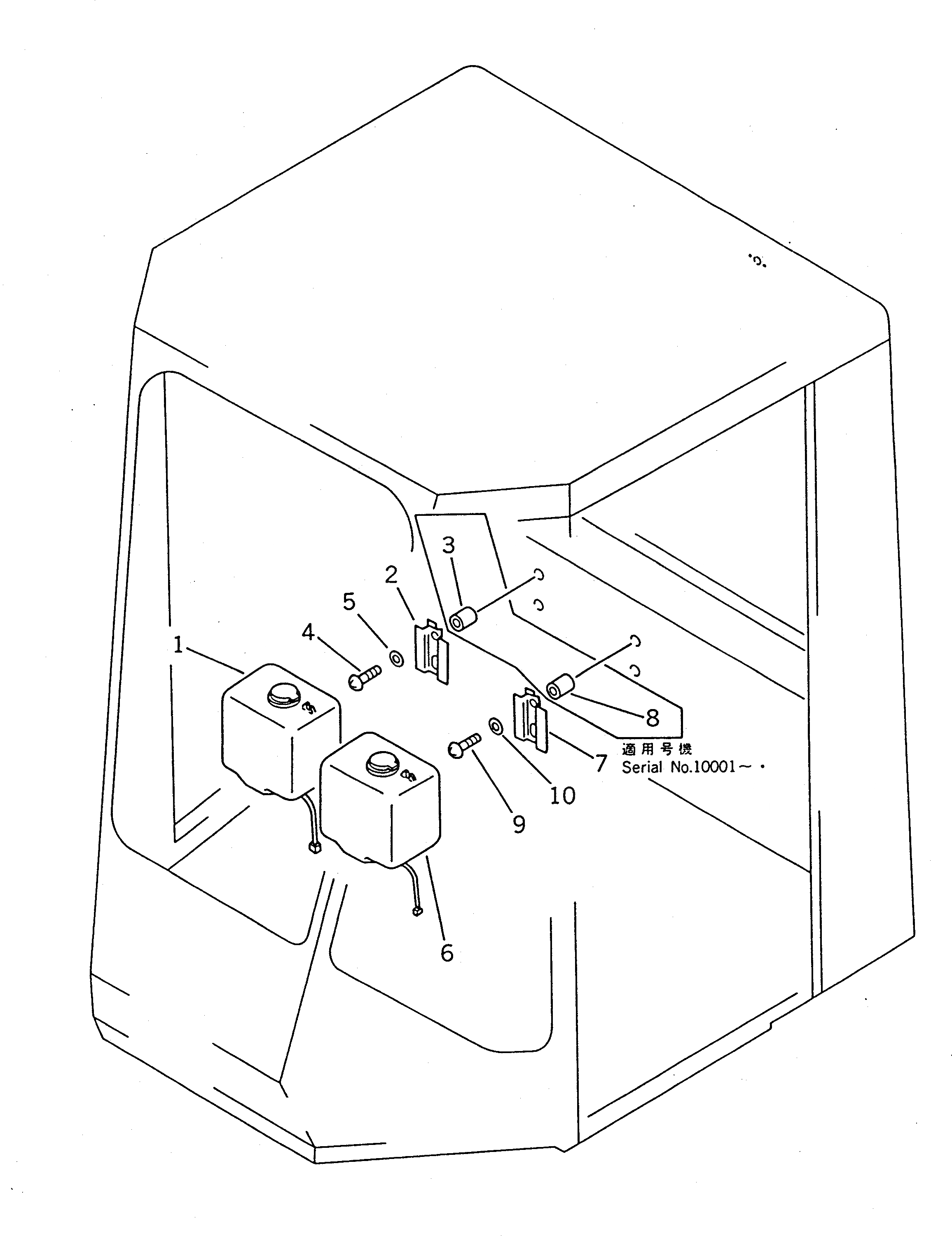 Схема запчастей Komatsu WA100-1 - ОМЫВАТЕЛЬ БАК РАМА И ЧАСТИ КОРПУСА