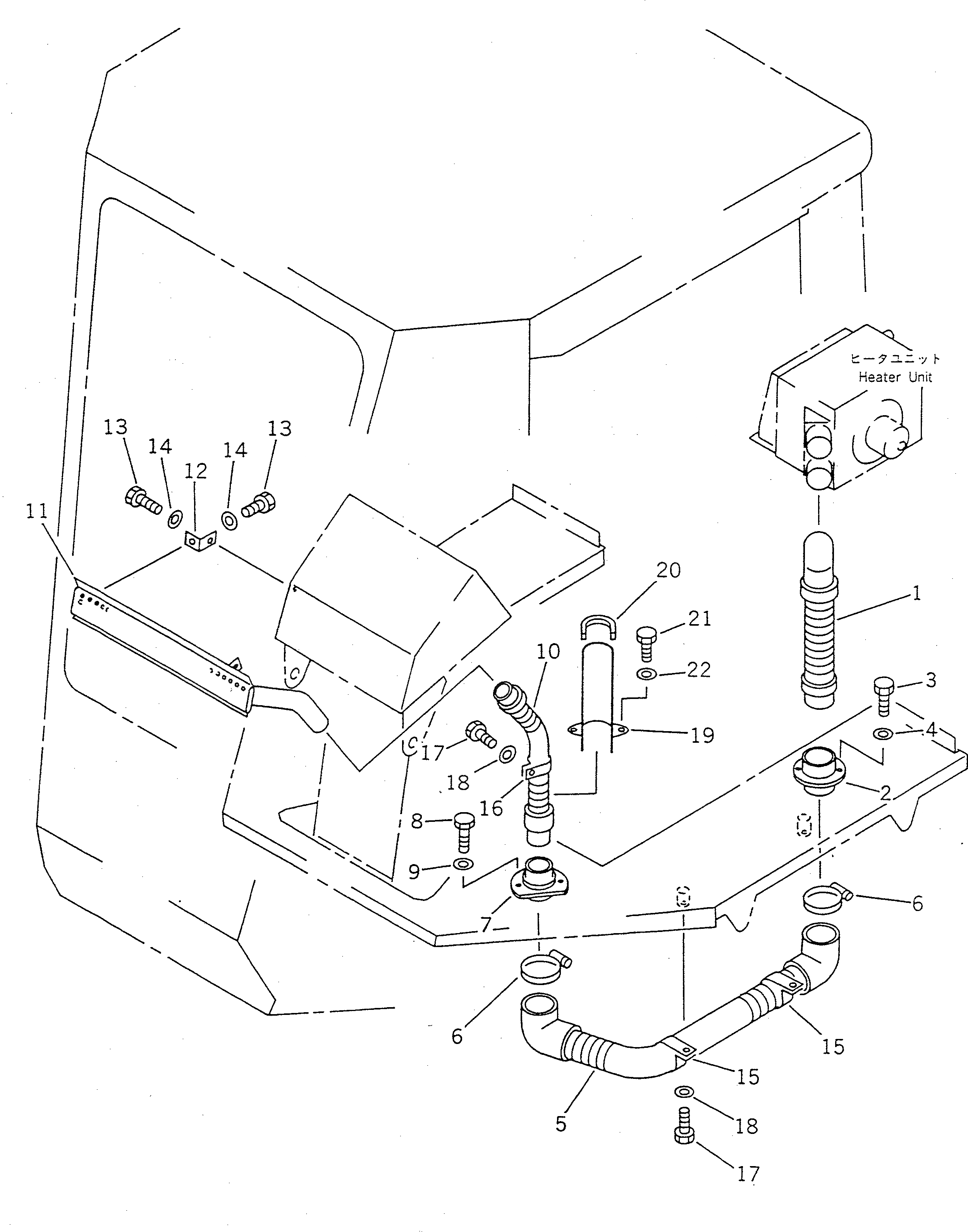 Схема запчастей Komatsu WA100-1 - ОБОГРЕВАТЕЛЬ. И АНТИОБЛЕДЕНИТЕЛЬ (/)(№-) РАМА И ЧАСТИ КОРПУСА