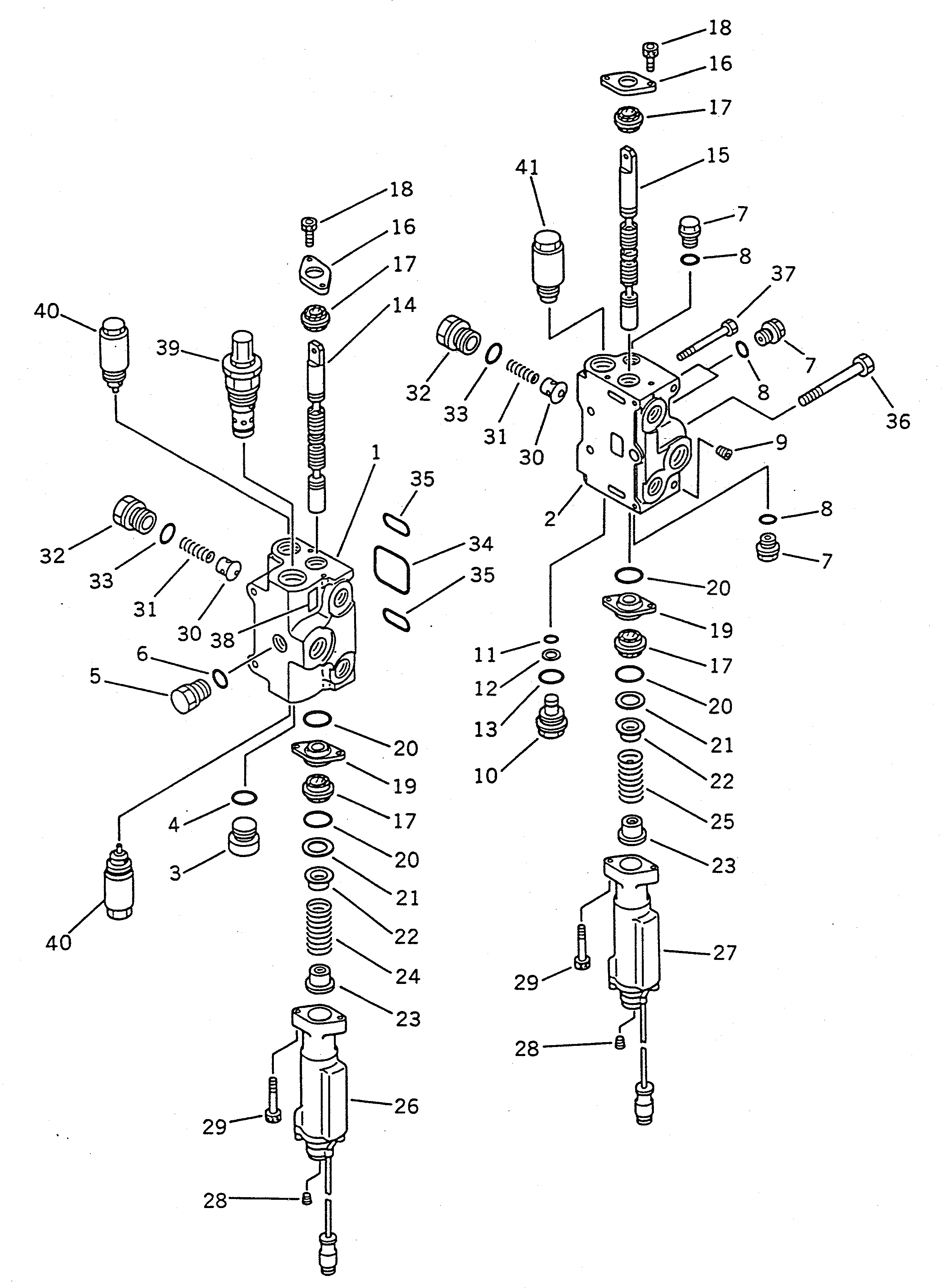 Схема запчастей Komatsu WA100-1 - 2-Х СЕКЦИОНН. УПРАВЛЯЮЩ. КЛАПАН (/) УПРАВЛ-Е РАБОЧИМ ОБОРУДОВАНИЕМ
