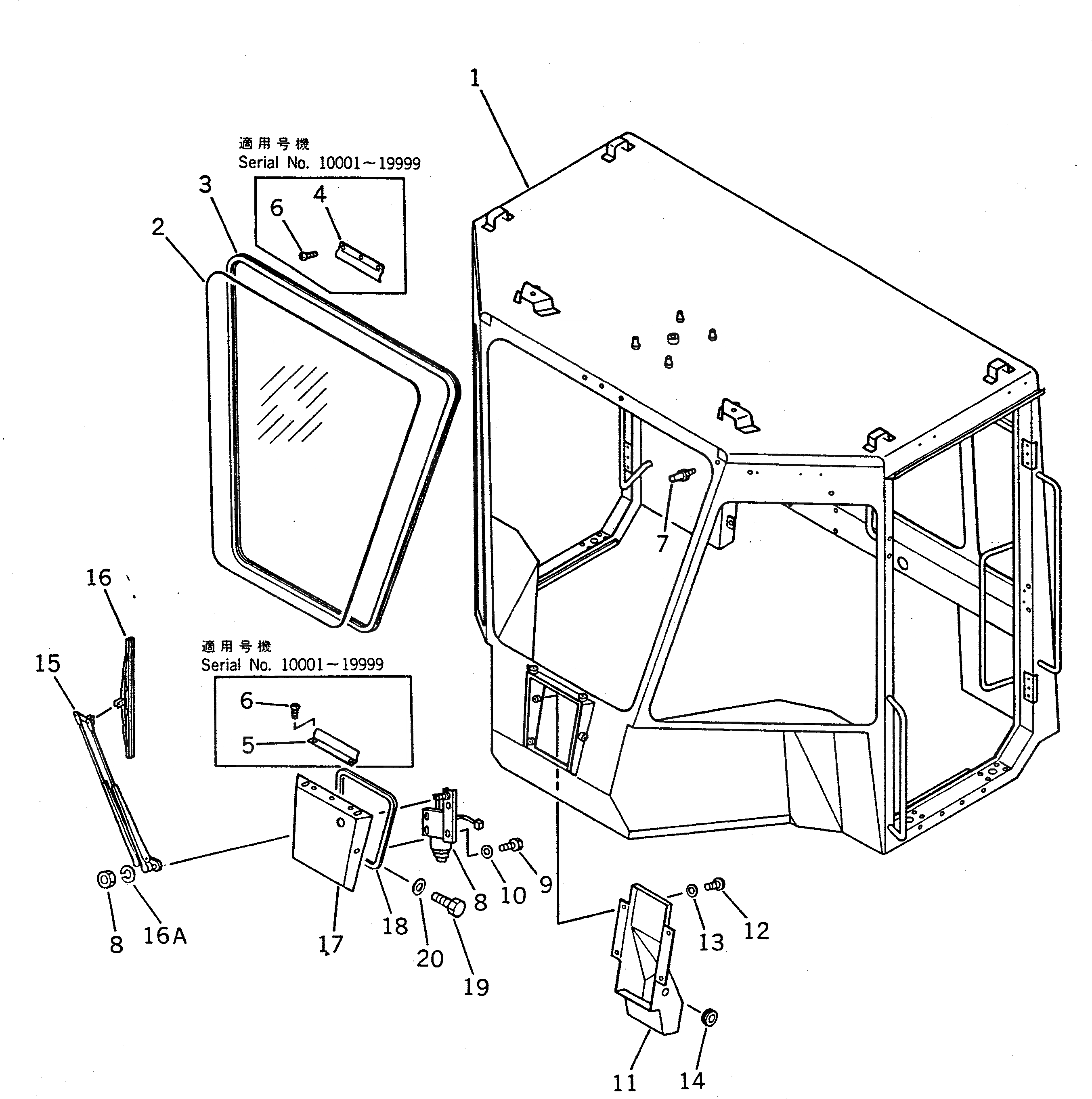 Схема запчастей Komatsu WA100-1 - КАБИНА (/8) (ДЛЯ -PERSONS)(№-9999) СПЕЦ. APPLICATION ЧАСТИ
