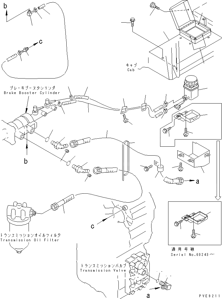 Схема запчастей Komatsu WA100-3-XW - ТОРМОЗ. МАСЛОПРОВОДЯЩАЯ ЛИНИЯ (/) (РЕЗЕРВН. БАК ЛИНИЯ) (С КАБИНОЙ ДЛЯ 2 ЧЕЛ.)(№-) ВЕДУЩ. ВАЛ¤ ДИФФЕРЕНЦ. И КОЛЕСА