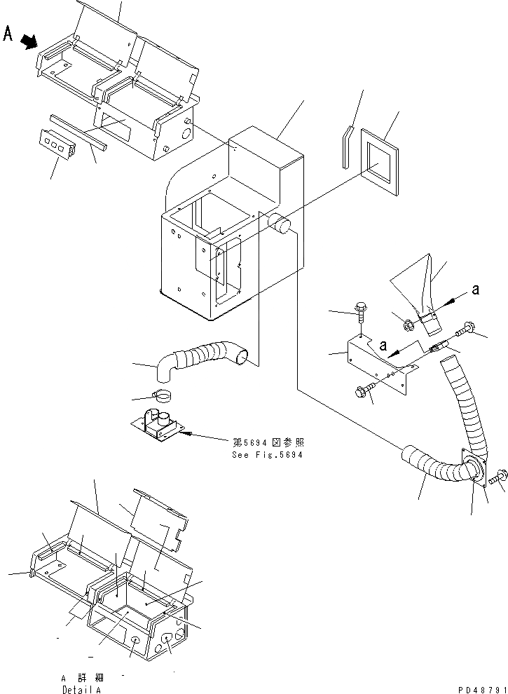 Схема запчастей Komatsu WA100-3-XW - ЧАСТИ ОБОГР-ЛЯ (/) (КОНСОЛЬН. БЛОК И ЗАДН. АНТИОБЛЕДЕНИТЕЛЬ) (С КАБИНОЙ ДЛЯ 2 ЧЕЛ.)(№-) РАМА И ЧАСТИ КОРПУСА