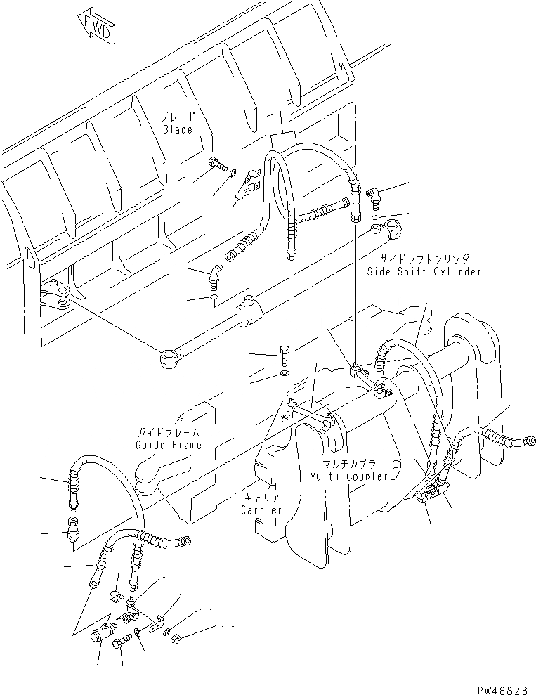 Схема запчастей Komatsu WA100-3-XW - БОКОВ. СДВИГ¤ PITCH И ANGLE SNOW PНИЗ. (С HYD. СОЕДИНИТ. УСТР-ВО) (/) (БОКОВ. СДВИГ ЛИНИЯ ЦИЛИНДРА)(№-) СПЕЦ. APPLICATION ЧАСТИ