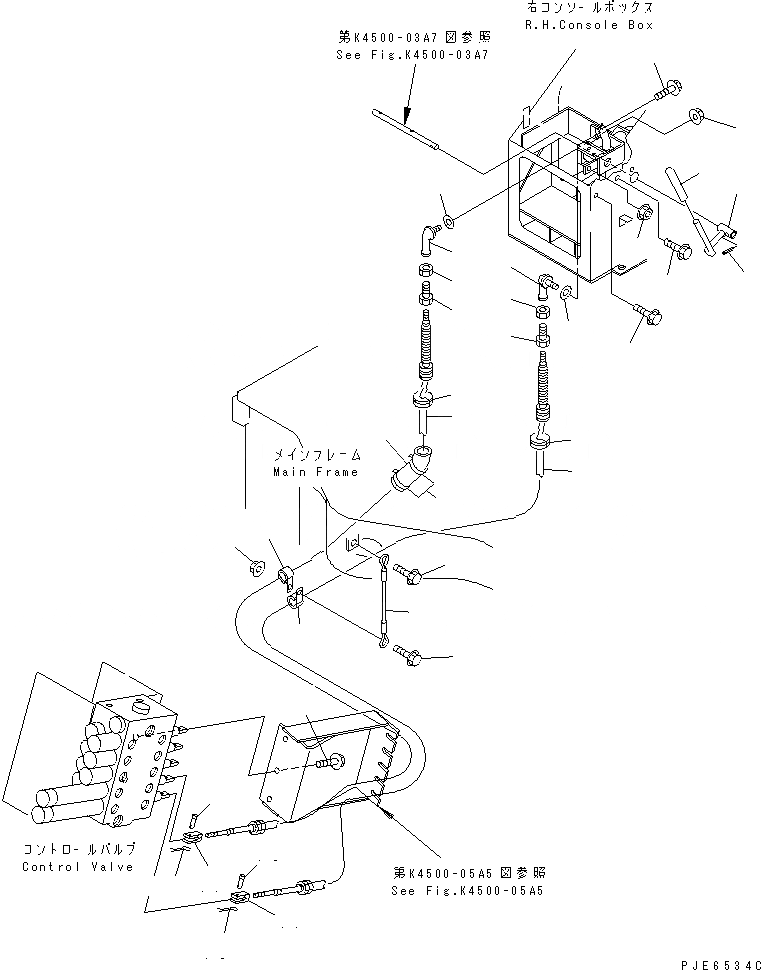 Схема запчастей Komatsu WA100-3-HW - УПРАВЛЕНИЕ ПОГРУЗКОЙ (МЕХ-М УПРАВЛ-Я) (С 5-СЕКЦИОНН. УПРАВЛЯЮЩ. КЛАПАН) КАБИНА ОПЕРАТОРА И СИСТЕМА УПРАВЛЕНИЯ