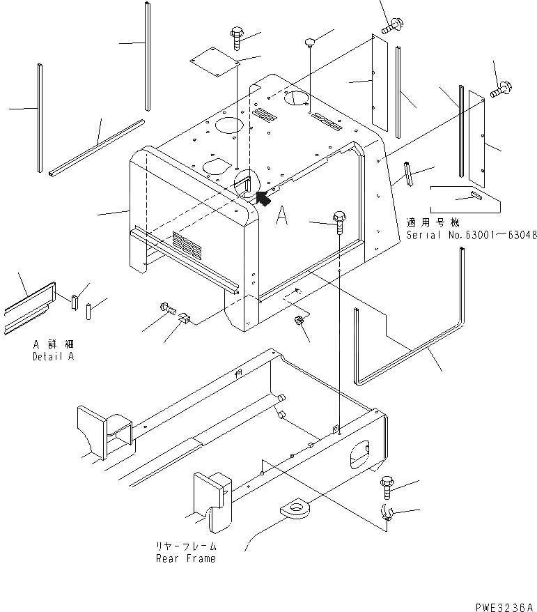Схема запчастей Komatsu WA100-3-HW - КАПОТ (КАПОТ) ЧАСТИ КОРПУСА