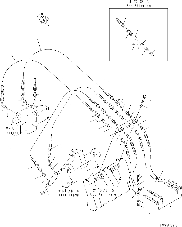 Схема запчастей Komatsu WA100-3-HW - ОТВАЛ (ANGLE CYL. ЛИНИЯ И PWR. ЛИНИЯ ПЕРЕКОСА) (P.A.P.) (W/ MLT.   COPLER PWR. НАКЛОН.) РАБОЧЕЕ ОБОРУДОВАНИЕ