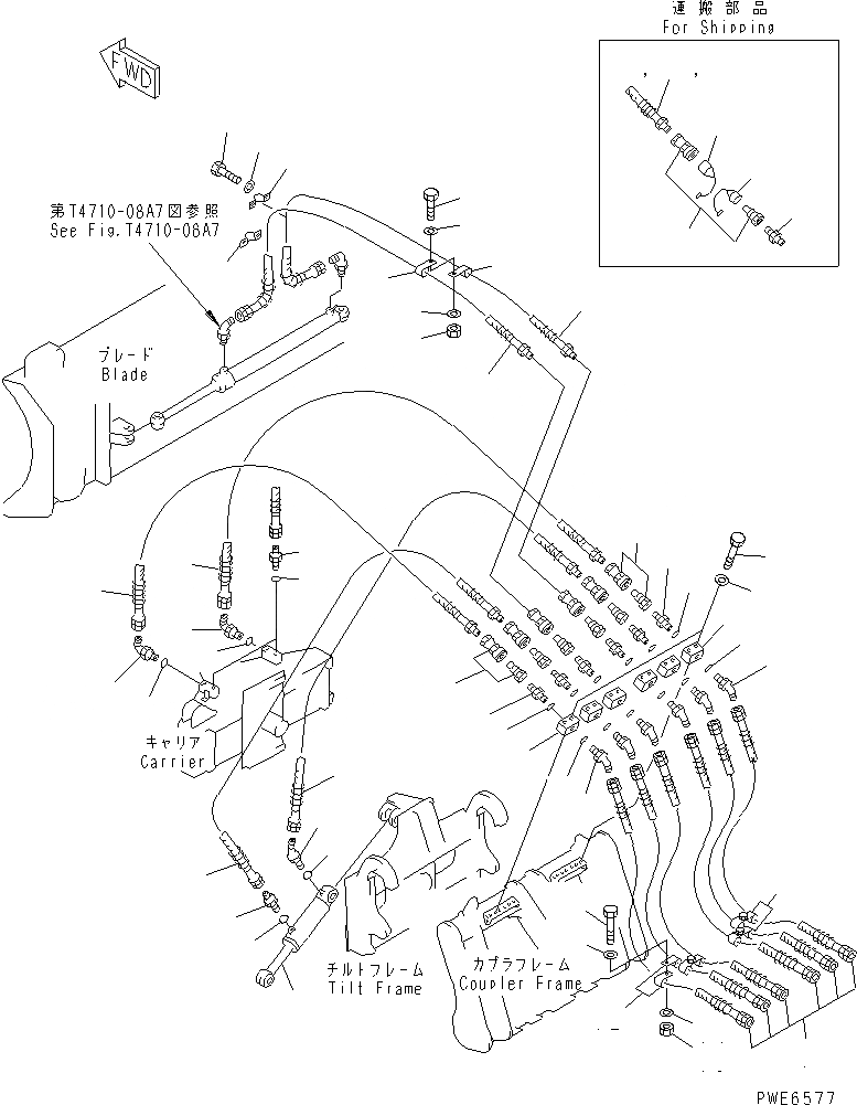 Схема запчастей Komatsu WA100-3-HW - ОТВАЛ (ANGLE CYL. ЛИНИЯ И PWR. ЛИНИЯ ПЕРЕКОСА) (S.P.A.P.) (W/ MLT.  COPLER PWR. НАКЛОН.) РАБОЧЕЕ ОБОРУДОВАНИЕ