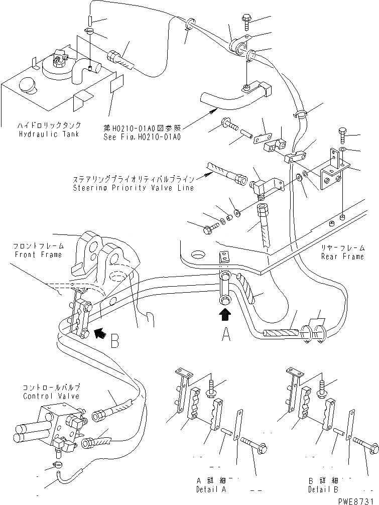 Схема запчастей Komatsu WA100-3A-SN - ГИДРОЛИНИЯ (ПРИОРИТЕТН. КЛАПАН - КОНТРОЛЬНЫЙ КЛАПАН¤ ВОЗВРАТН. ЛИНИЯ)(№-) ГИДРАВЛИКА