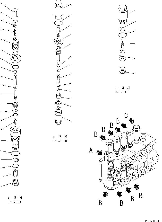 Схема запчастей Komatsu WA100-3A-SN - УПРАВЛЯЮЩ. КЛАПАН (5-СЕКЦИОНН.) (/) ОСНОВН. КОМПОНЕНТЫ И РЕМКОМПЛЕКТЫ