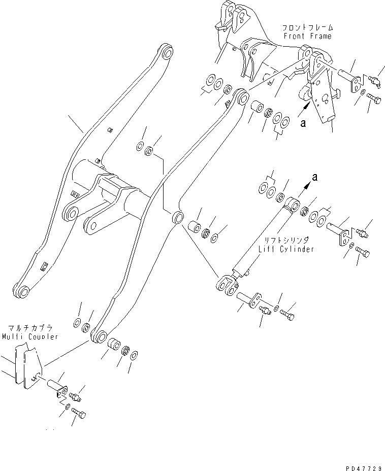 Схема запчастей Komatsu WA100-3A-S - РУКОЯТЬ (С СОЕДИНИТ. УСТР-ВО)(№-) РАБОЧЕЕ ОБОРУДОВАНИЕ