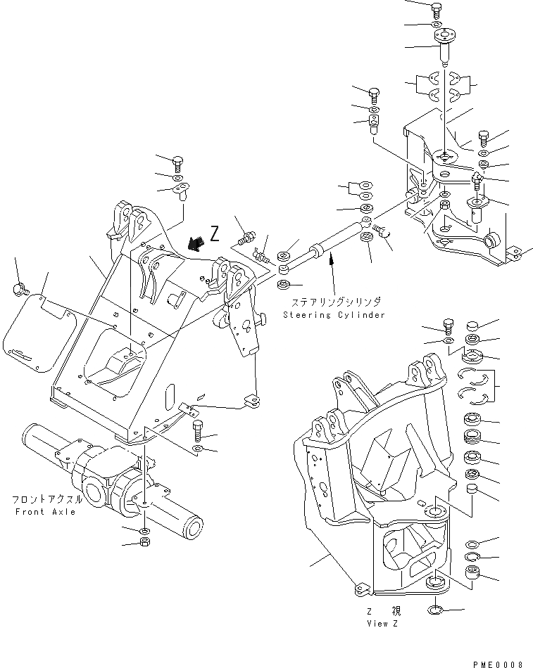 Схема запчастей Komatsu WA100-3A-SW - ПЕРЕДН. РАМА (С ПЕРЕДН. НАВЕСН. ОБОРУД) (С 5-СЕКЦИОНН. УПРАВЛЯЮЩ. КЛАПАН)(№-) РАМА И ЧАСТИ КОРПУСА