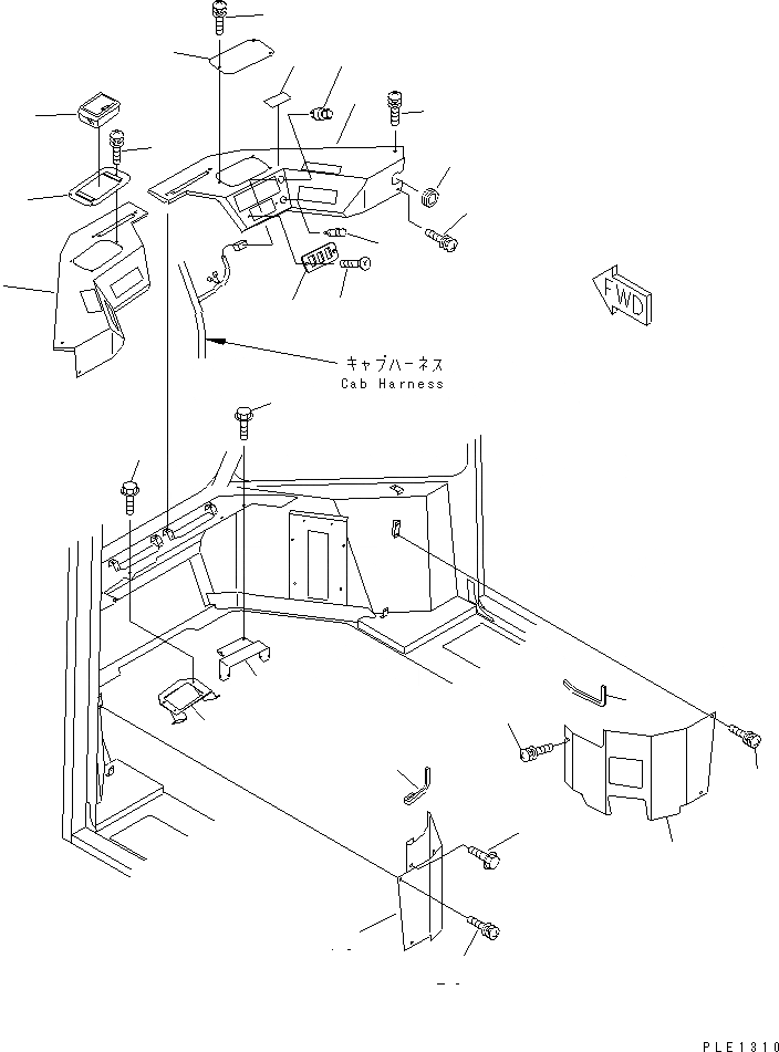 Схема запчастей Komatsu WA100-3A-SW - КАБИНА ДЛЯ 2 ЧЕЛ. КОМПОНЕНТЫ (/) (ПЕРЕДН. ИНТЕРЬЕР)(№98-) РАМА И ЧАСТИ КОРПУСА