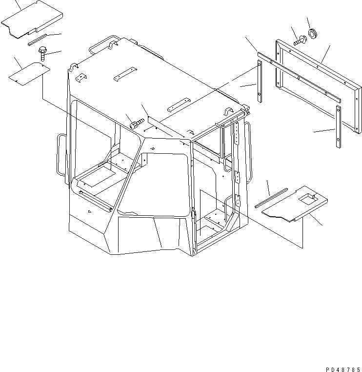 Схема запчастей Komatsu WA100-3A-SW - КАБИНА ДЛЯ 2 ЧЕЛ. КОМПОНЕНТЫ (/) ( ПОКРЫТИЕ ПОЛАAND ЗАДН. КРЫШКА)(№-) РАМА И ЧАСТИ КОРПУСА