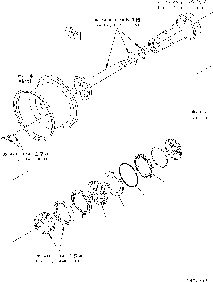 Схема запчастей Komatsu WA100-3A - ПЕРЕДНИЙ МОСТ (ТОРМОЗ.) ГИДРОТРАНСФОРМАТОР И ТРАНСМИССИЯ