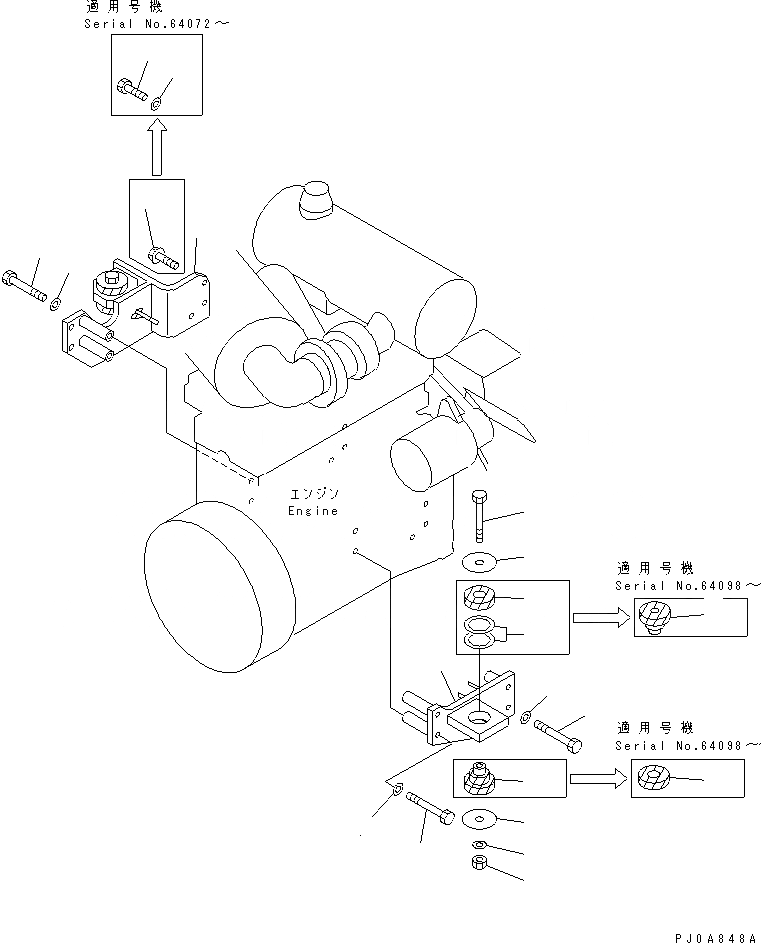 Схема запчастей Komatsu WA100-3-H - КРЕПЛЕНИЕ ДВИГАТЕЛЯ КОМПОНЕНТЫ ДВИГАТЕЛЯ